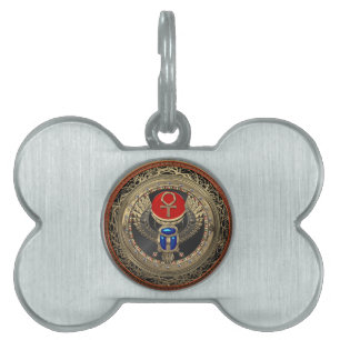 [400] Sacred Gold Egyptian Winged Scarab with Ankh Pet ID Tag