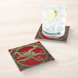 [400] Sacred Gold Octopus in Defensive Posture Glass Coaster