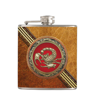 [400] Sacred Golden Scorpion on Red Hip Flask