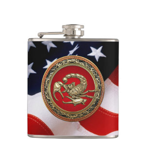 [400] Sacred Golden Scorpion on Red Hip Flask