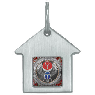 [400] Sacred Silver Egyptian Winged Scarab & Ankh Pet ID Tag