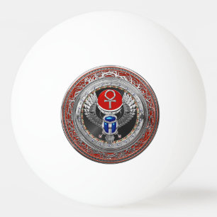 [400] Sacred Silver Egyptian Winged Scarab & Ankh Ping Pong Ball
