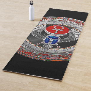 [400] Sacred Silver Egyptian Winged Scarab & Ankh Yoga Mat