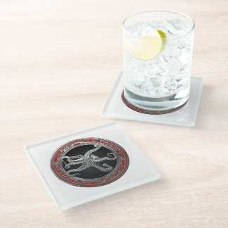 [400] Sacred Silver Octopus in Defensive Posture Glass Coaster
