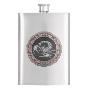 [400] Sacred Silver Scorpion on Black Hip Flask