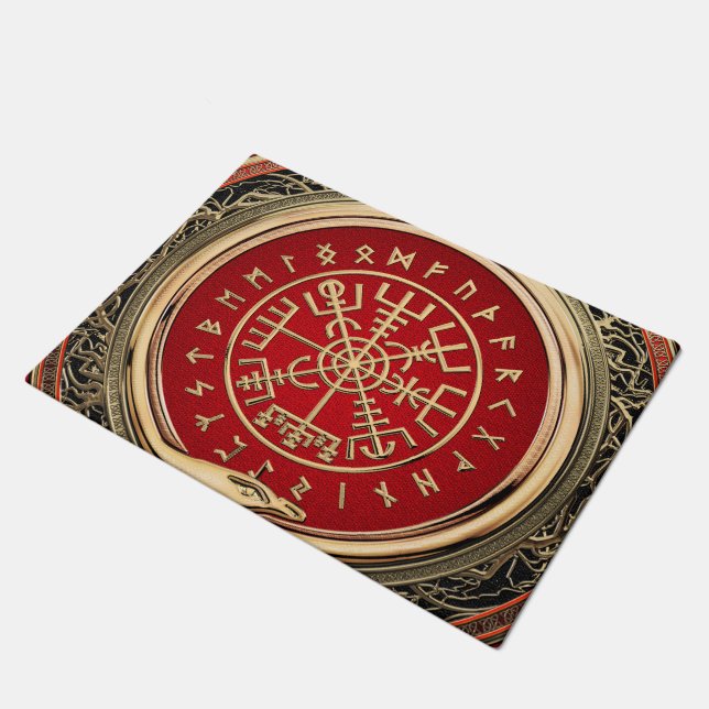 [400] Vegvisir - Viking Gold Magic Runic Compass Doormat (Angled)