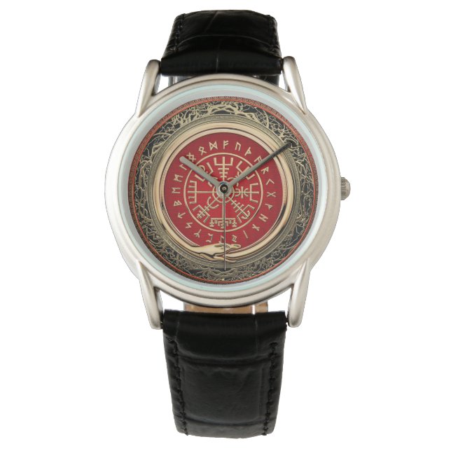 [400] Vegvisir - Viking Gold Magic Runic Compass Watch (Front)