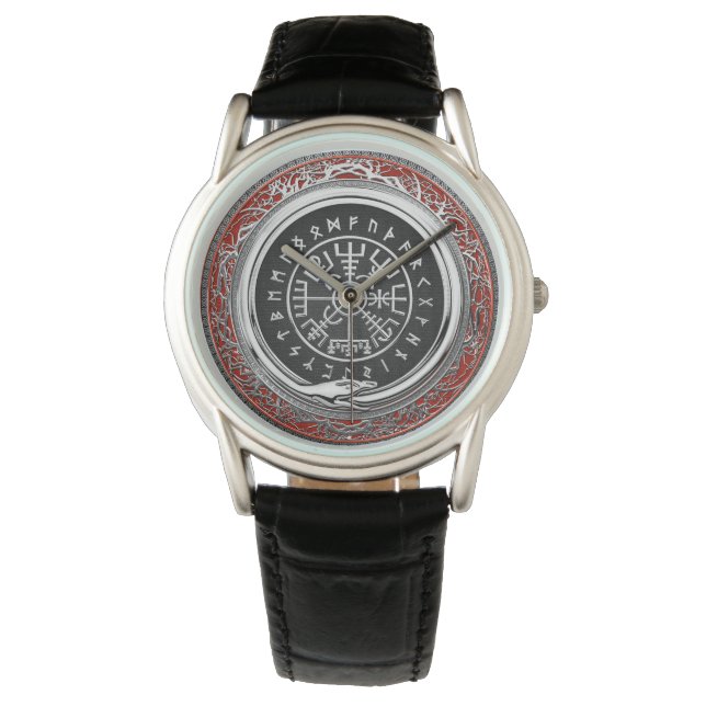 [400] Vegvisir - Viking Silver Magic Runic Compass Watch (Front)
