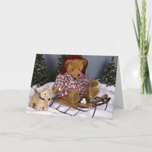 4010 Teddy Bear & Dog Christmas Holiday Card (Front)