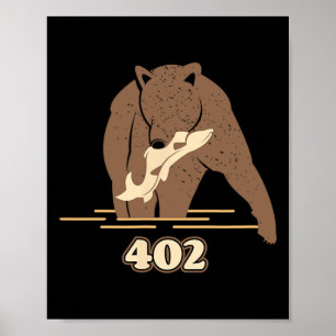 402 Fishing Bear Fat Brown Grizzly Lover Beartober Poster
