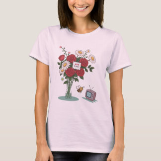 404 Bee Pixel Garden: Glitchy VHS Roses & Retro Di T-Shirt
