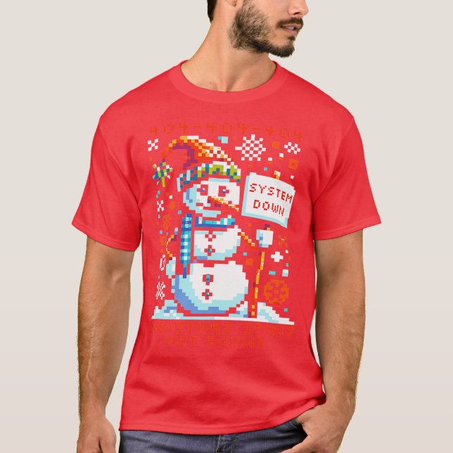 404 Christmas Spirit Not Found Pixel Art Snowman F T-Shirt (Front)
