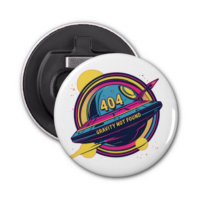 404 Gravity Not Found – Retro Space Pop Art Bottle Opener (Front)