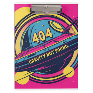 404 Gravity Not Found – Retro Space Pop Art Clipboard