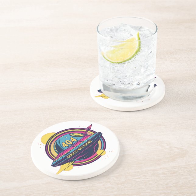 404 Gravity Not Found – Retro Space Pop Art Coaster (Side)