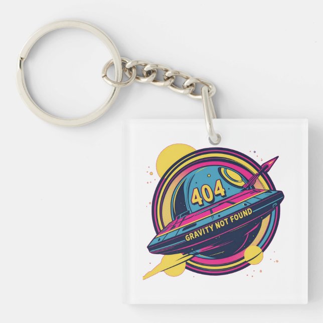404 Gravity Not Found – Retro Space Pop Art Key Ring (Front)