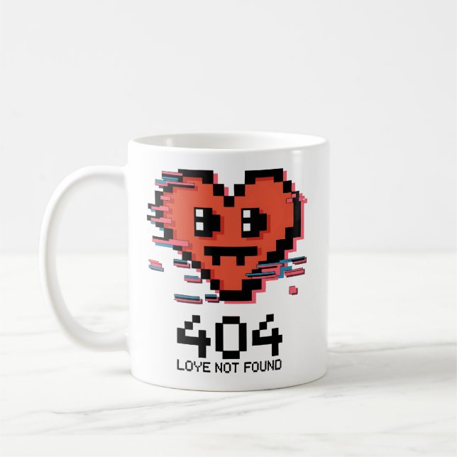 404 Love Not Found – Glitched Pixel Heart Coffee Mug (Left)