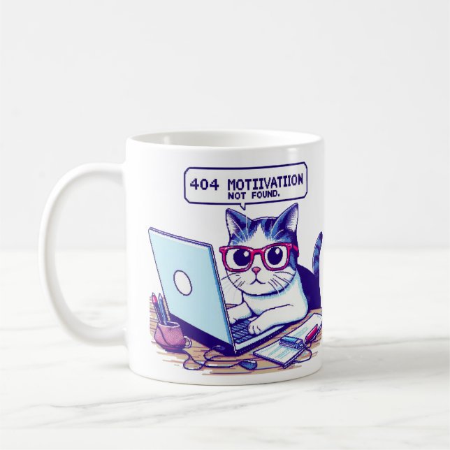 404 Motivation Not Found Funny Cat Mug Nerdy Pixel (Left)