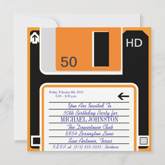 40.50,60 Age Retro Floppy Disc Birthday Invitation (Front)
