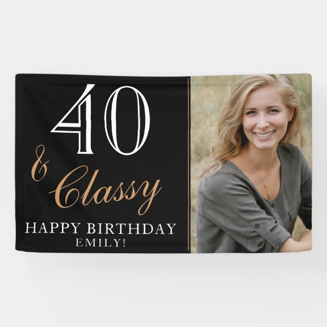 40 and Classy Elegant 40th Birthday Photo Banner (Horizontal)