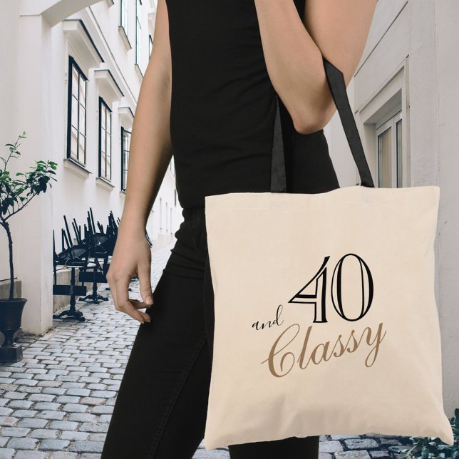 40 and Classy Elegant Black Golden Script Birthday Tote Bag (Creator Uploaded)