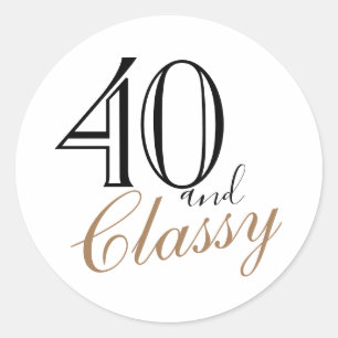 40 and Classy Modern Elegant Woman Birthday Classic Round Sticker
