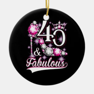 40 and Fabulous 40 Years Old 40th Birthday Diamond Ceramic Tree Decoration