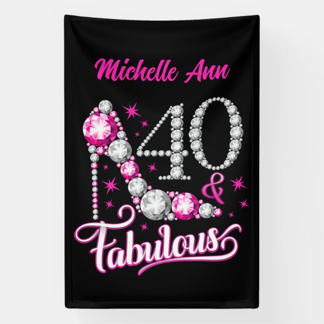 40 and Fabulous, 40th Birthday, any name, editable Banner (Vertical)