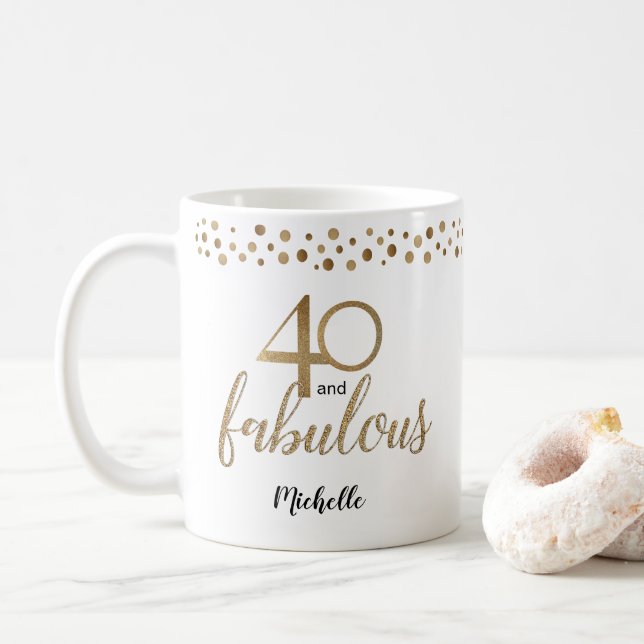 40 and Fabulous 40th birthday confetti gold Coffee Mug (With Donut)