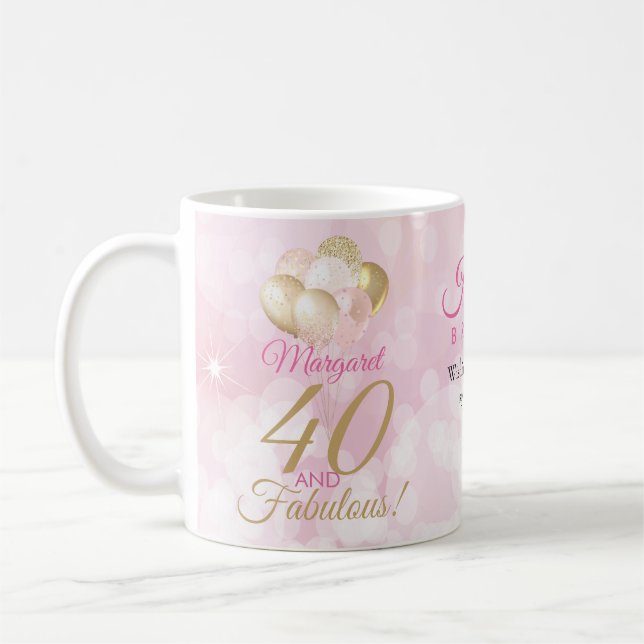 40 and Fabulous 40th Birthday Glitter Balloon Coffee Mug (Left)