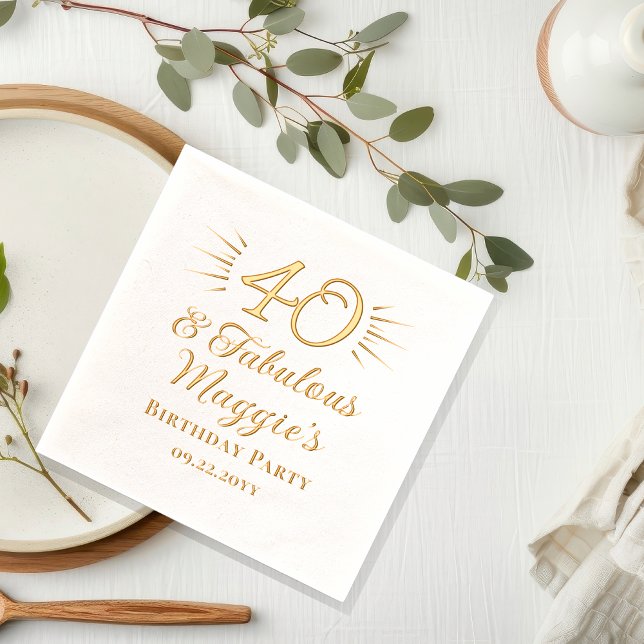 40 and Fabulous 40th Birthday Party Foil Napkins (Elegant "40 and Fabulous" 40th Birthday Party Stamped Foil Napkins)