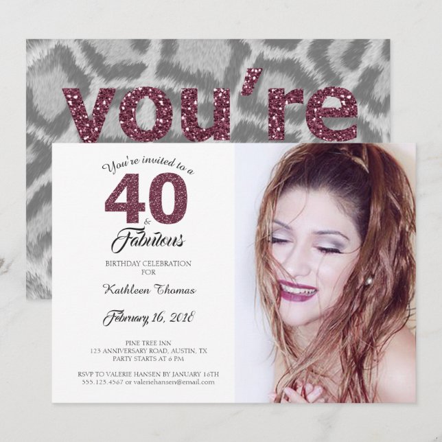 40 and Fabulous 40th Birthday Party Photo Invitation (Front/Back)