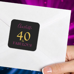 40 and Fabulous 40th Birthday Personalised Square Sticker