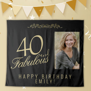 40 and Fabulous 40th Birthday Photo Backdrop Tapestry
