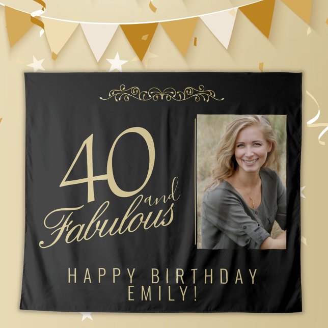 40 and Fabulous 40th Birthday Photo Backdrop Tapestry (Creator Uploaded)