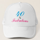 40 and Fabulous 40th birthday Trucker Hat<br><div class="desc">Are you looking  for a fun and cool  40th birthday gift idea for women?  This typography 40 and Fabulous birthday design is done in blue,  black and pink!</div>