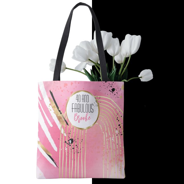 40 and Fabulous Abstract Pink Black Modern Bold Tote Bag (Creator Uploaded)
