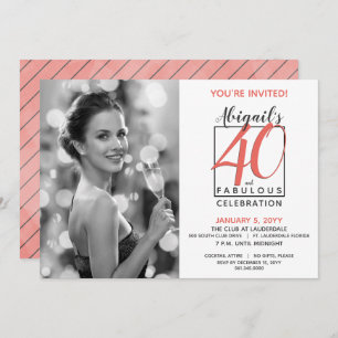 40 and Fabulous Any Number Birthday Black & Coral Invitation
