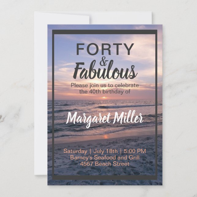 40 and Fabulous Beach Sunset Birthday Invitation (Front)