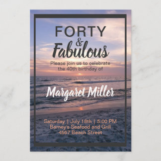 40 and Fabulous Beach Sunset Birthday Invitation