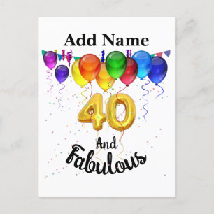 40 and fabulous birthday balloons  invitation postcard