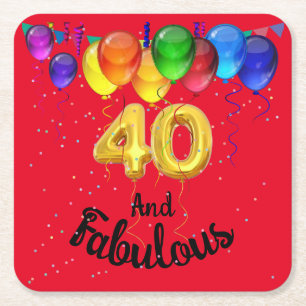 40 and fabulous birthday balloons  square paper coaster