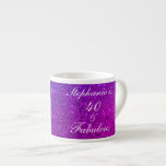 40 And Fabulous Birthday Glitter Pink Purple Ombre Espresso Cup<br><div class="desc">Designed with pretty, girly and beautiful pink purple glittery background and personalised text template for name which you can edit, this is perfect for the 40th birthday celebrations or gift! You can easily customise the template to change it to other fabulous birthday parties like 50 and fabulous or as you...</div>