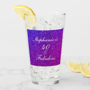 40 And Fabulous Birthday Glitter Pink Purple Ombre Glass