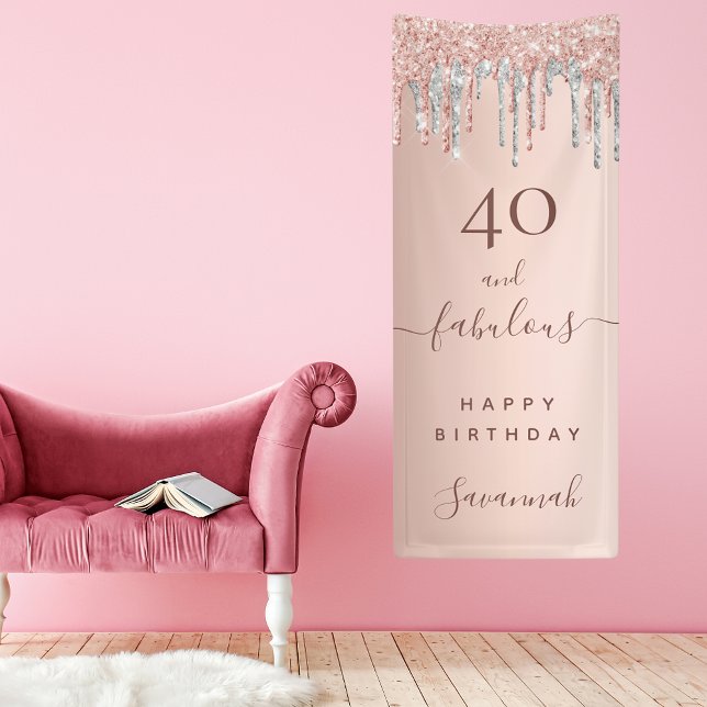 40 and Fabulous birthday glitter rose gold silver Banner (Creator Uploaded)