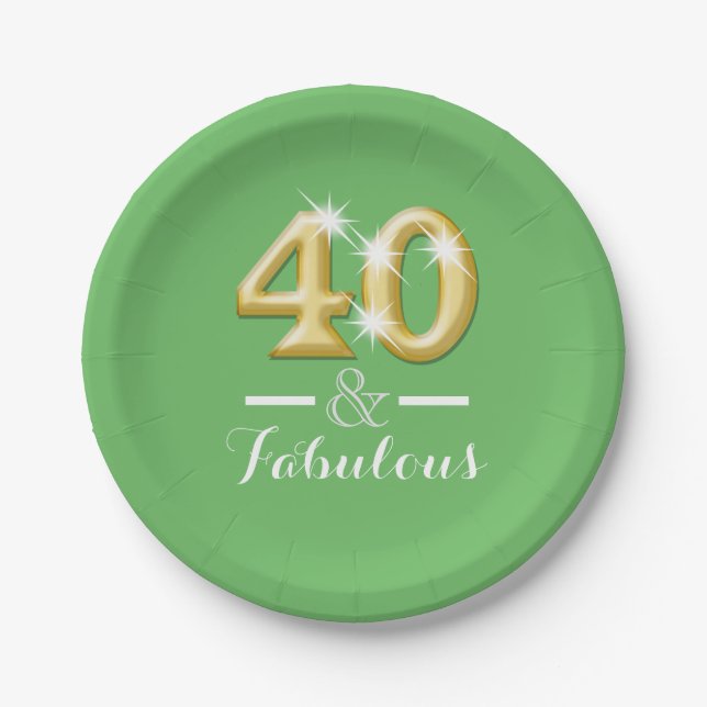 40 and fabulous birthday green paper plate (Front)