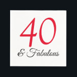 40 and Fabulous birthday napkins<br><div class="desc">Celebrate turning 40 with these 40 & Fabulous cocktail napkins.  Red and black typography.

Matching items are available including personalised items.</div>