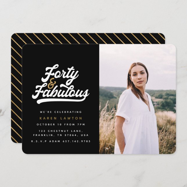 40 and fabulous birthday party photo invitation (Front/Back)