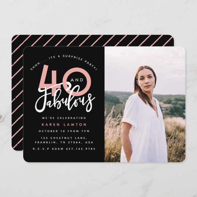 40 and fabulous birthday party photo invitation (Front/Back)