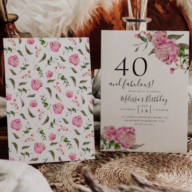 40 and Fabulous Birthday Party Pink Floral Invitation (Creator Uploaded)